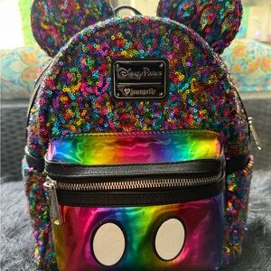Loungefly Mickey Ear Rainbow Sequin Backpack